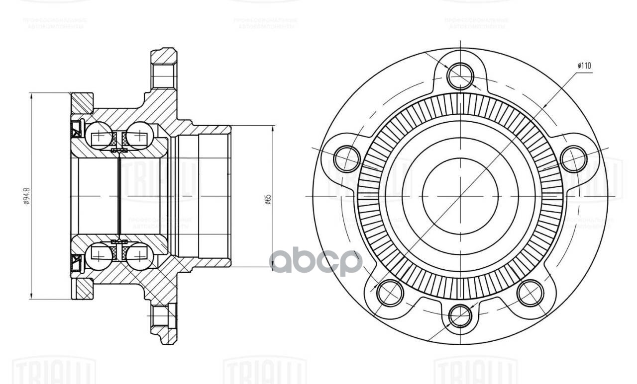 Ступица для а/м Opel Omega A (86-)/Omega B (94-) (перед. в сборе с подшип.) (MR 0516) Trialli арт. mr-0516