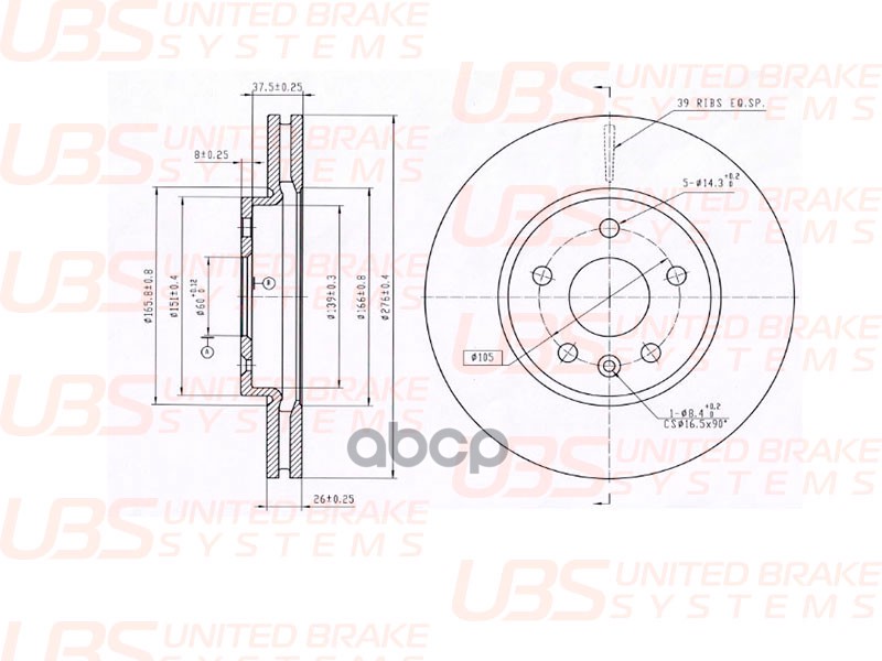 Премиум Тормозной Диск Для Chevrolet Cruze/Opel Astra J R15 09- Передний Вент., 1Шт. UBS арт. BP2104004