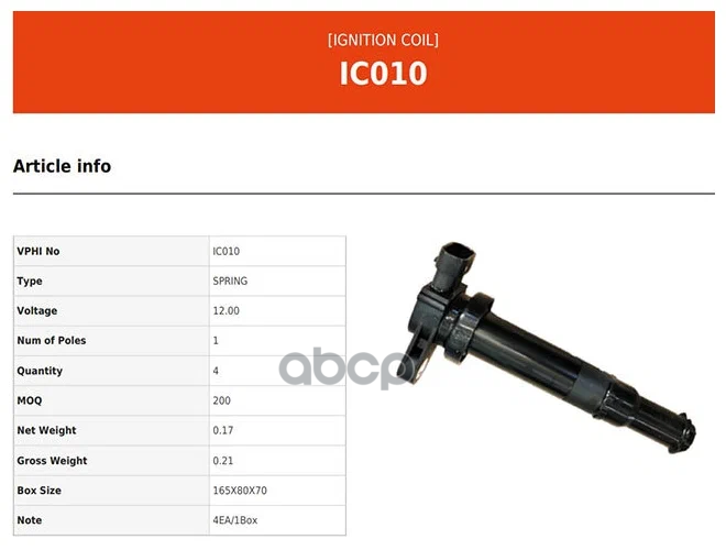 Катушка Зажигания Hyundai Creta (16-),Elantra (11-),I40 (11-),Tucson (15-) (1.8/2.0) Valeo Phc Ic010 Valeo phc арт. IC010