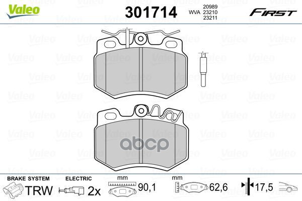 Колодки Тормозные | Перед | Valeo арт. 301714
