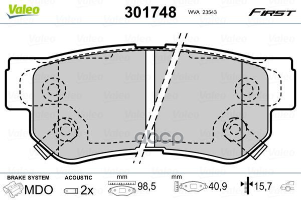 Колодки Тормозные Дисковые Задн Hyundai Getz/Santa Fe 01- Valeo арт. 301748
