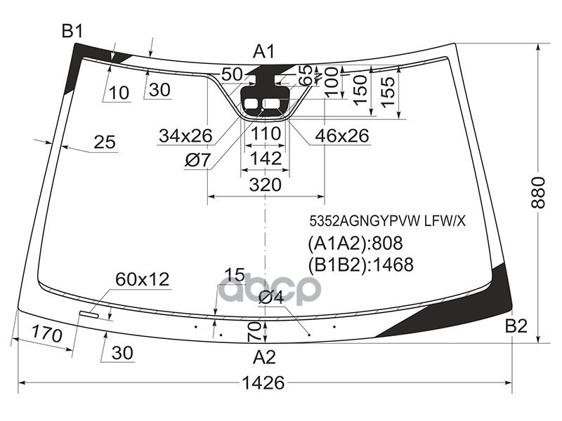 Стекло лобовое (Датчик дождя/ Раздельный датчик дождя/ 2D CPE) Mercedes-Benz C-Class 00-08 XYG арт. 5352AGNGYPVW LFW/X