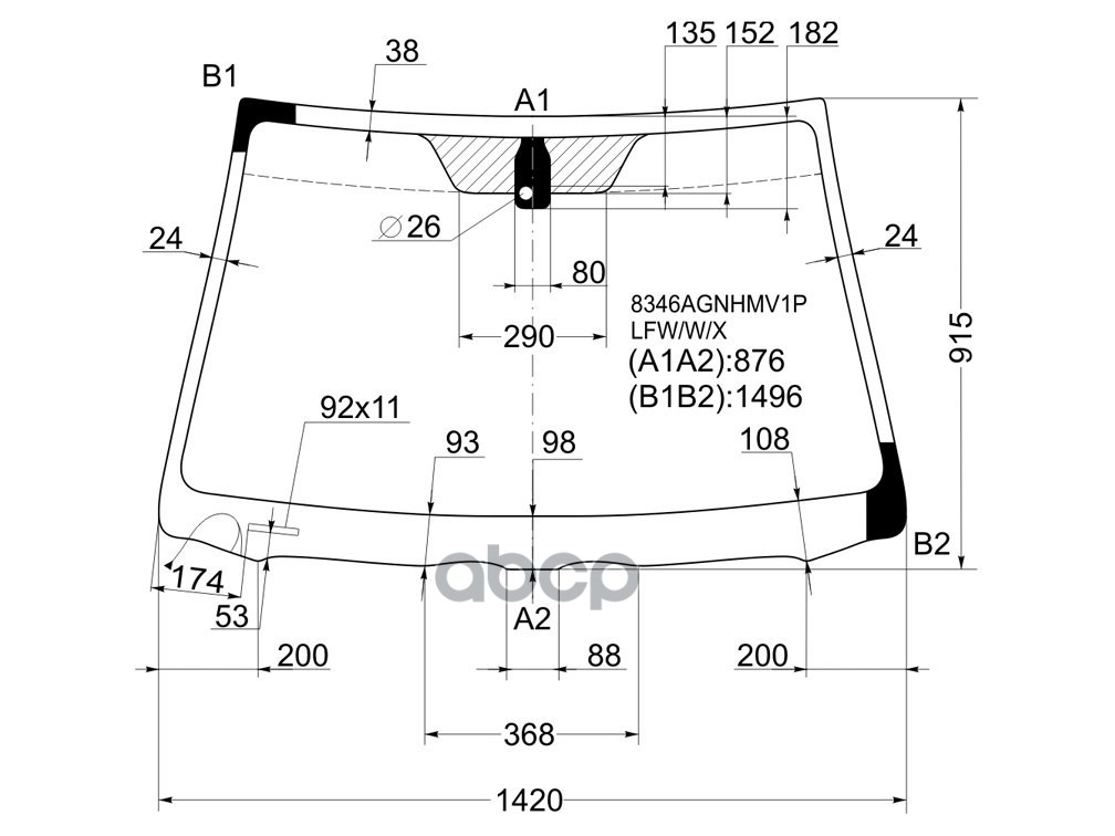 Стекло Лобовое (Обогрев Щеток/ Датчик Дождя/ Датчик Света) Toyota Avensis (T250) 03-08 XYG арт. 8346AGNHMV1P LFW/W/X