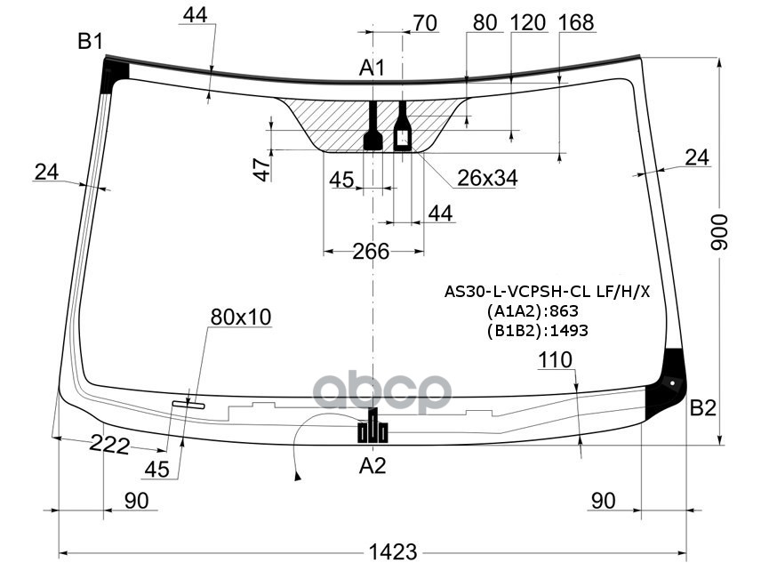 Стекло лобовое (Обогрев щеток/ Датчик дождя/ Молдинг) Toyota RAV4 (XA30) 05-13 XYG арт. AS30-L-VCPSH-CL LFW/H/X