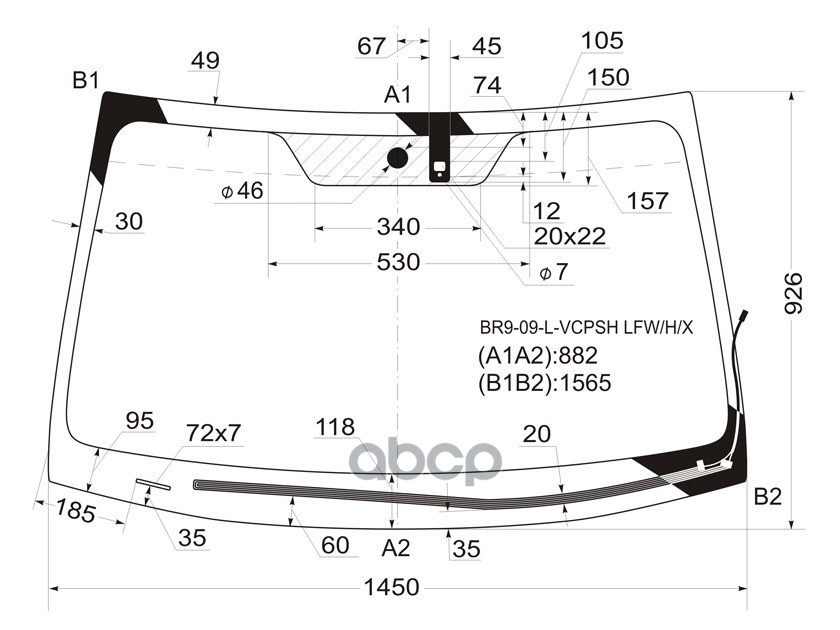 Стекло лобовое (Обогрев щеток/ Датчик дождя) Subaru Legacy 09-15 / Outback 09-15 XYG арт. BR9-09-L-VCPSH LFW/H/X