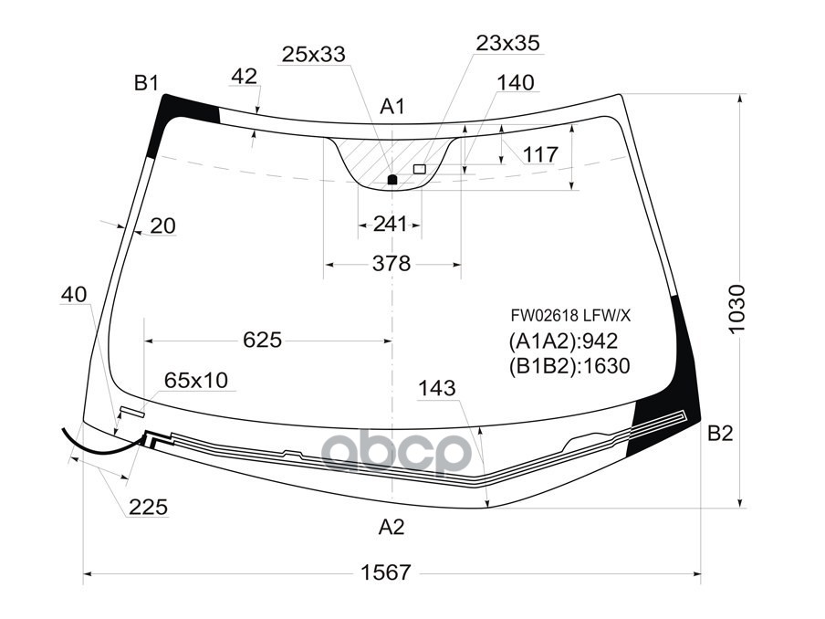 Стекло лобовое (Обогрев щеток/ Датчик дождя) Hyundai Azera 05-11 / Grandeur 05-11 XYG арт. FW02618 LFW/H/X