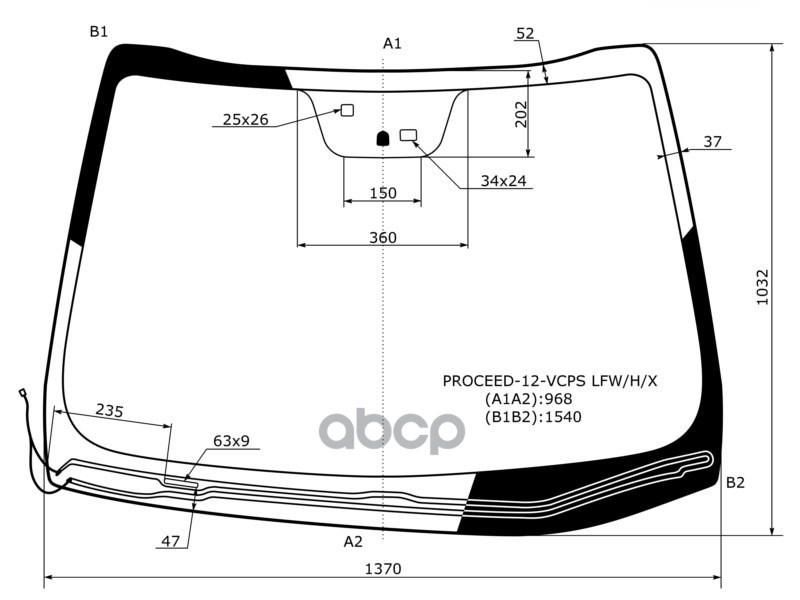 Стекло лобовое (Обогрев щеток/ Датчик дождя/ Место под датчик запотевания) Kia Ceed 12-16 XYG арт. PROCEED-12-VCPS LFW/H/X