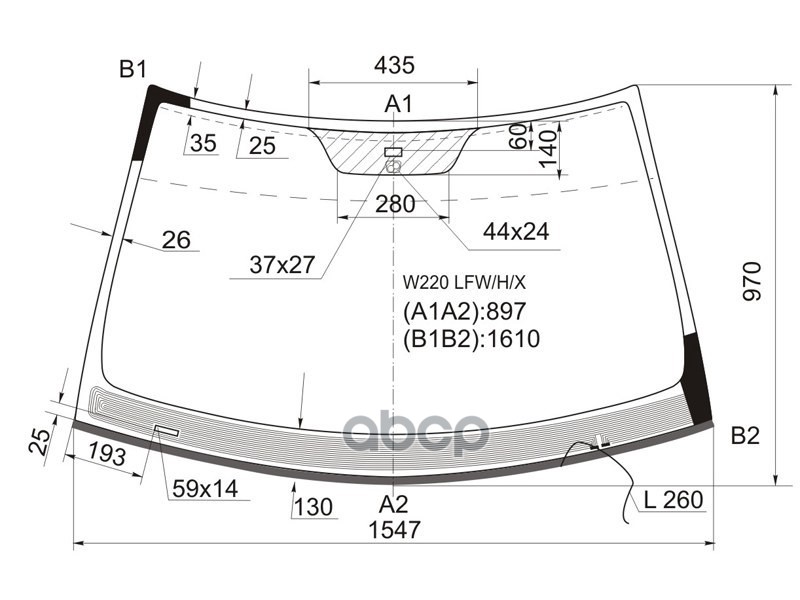 Стекло лобовое (Обогрев щеток/ Датчик дождя/ Молдинг) Mercedes-Benz S-Class 98-02 XYG арт. W220 LFW/H/X
