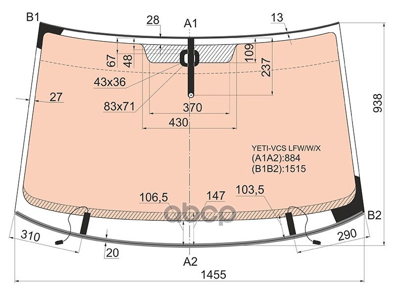 Стекло лобовое (Обогрев полный/ Датчик дождя/ Молдинг) Skoda Yeti 09-14 XYG арт. YETI-VCS LFW/W/X