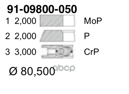 Кольца Поршневые 1 Цилиндр, Citroen / Peugeot / Opel / Renault, =80,5, 2X2x3, 0.5 YENMAK арт. 91-09800-050