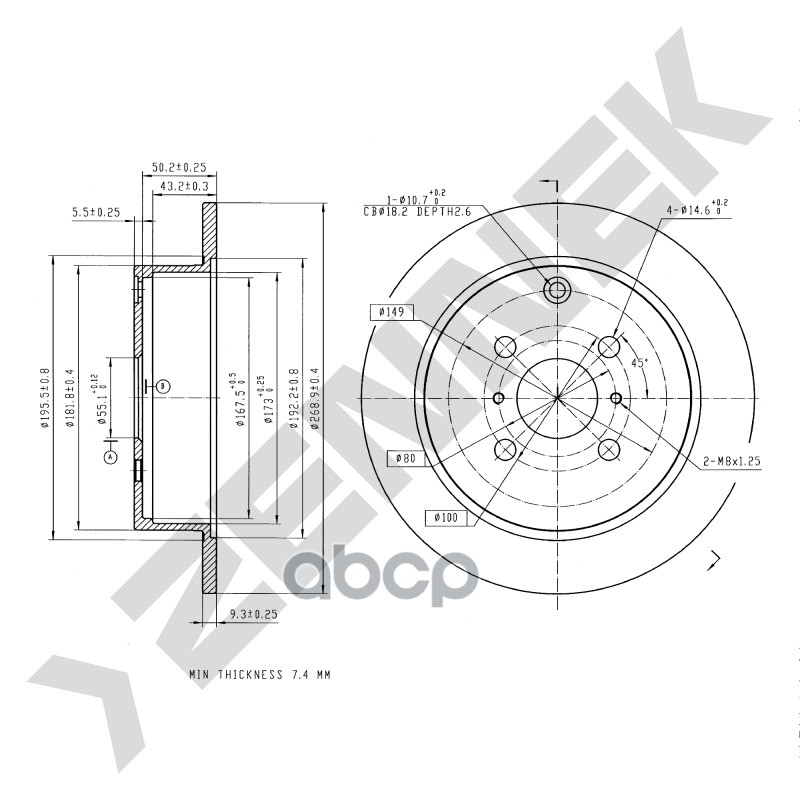 Диск Тормозной Задний Toyota Corolla 00-08, Corolla Verso 01-07 (2 Шт) Zennek Dbd0216 ZENNEK арт. DBD0216