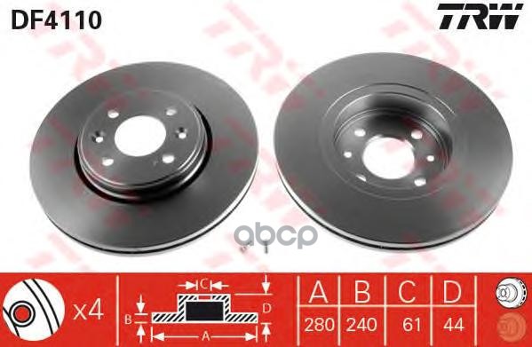 Диск тормозной передний RENAULT Megane II/Scenic II /Vent.D=280mm ZF Russia DF4110 ZFR ZF Russia арт. DF4110 ZFR