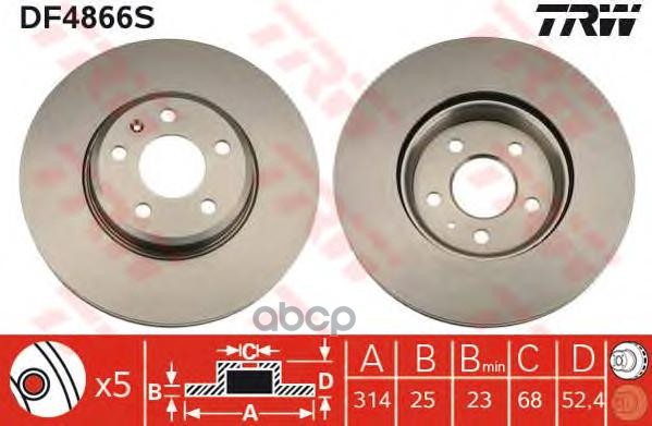 Диск тормозной передний AUDI A4 07-/A5 07- D 314 мм ZF Russia арт. df4866szfr