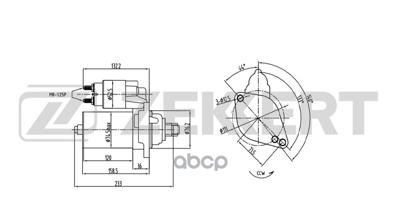 Стартер VW Passat B6 05-  Polo 05-  Golf V 03-  Transporter T5 03-  Audi A3 03-  Skoda Octavia (1Z3 Zekkert арт. an-1011