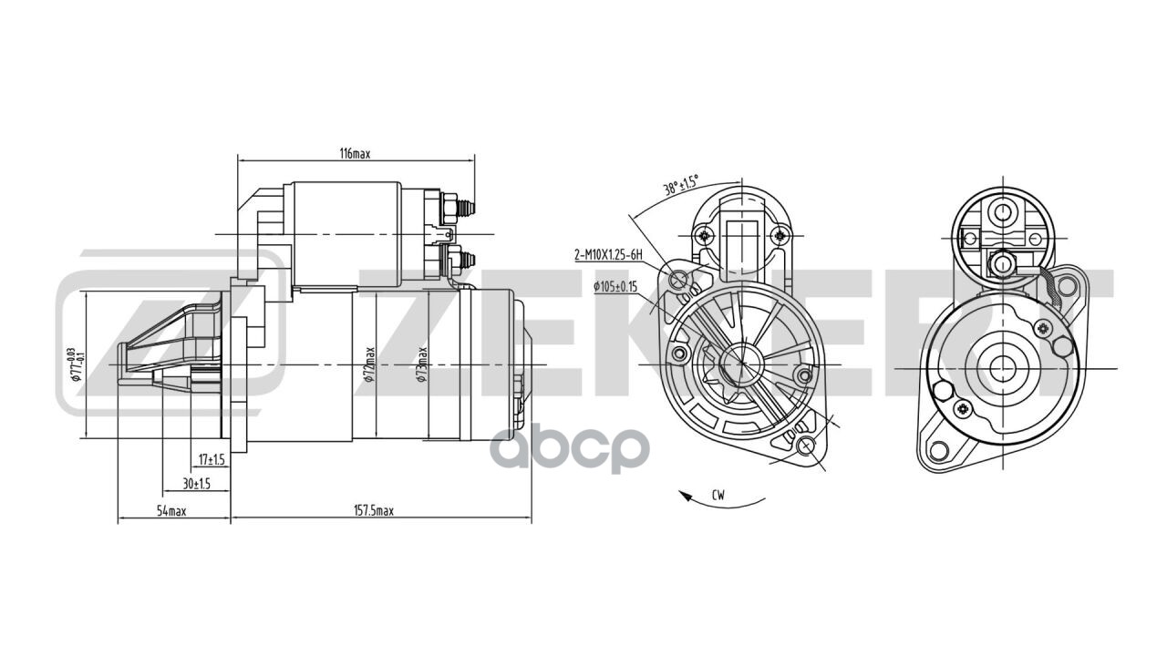 Стартер Kia Cerato 04-  Spectra 04-  Hyundai Elantra III 00-  Mitsubishi Colt V 96- Zekkert арт. an-1012