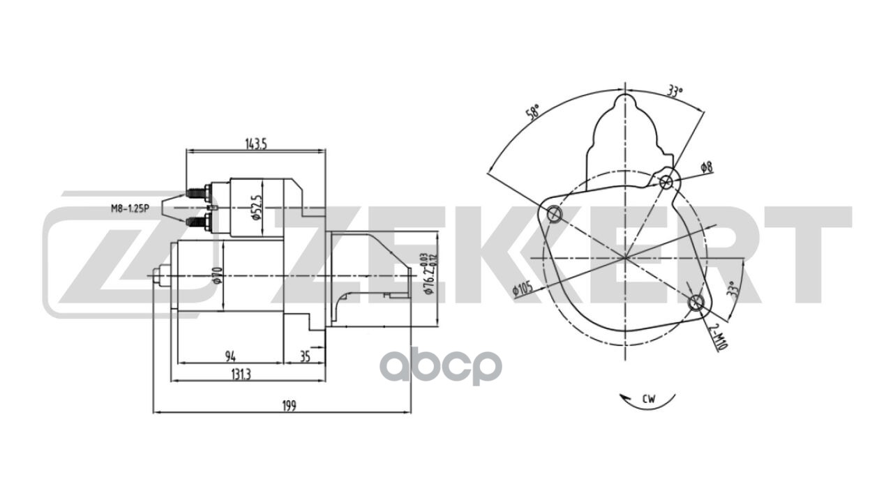 Стартер BMW 5 (E34 E39 E60 E61) 90-  3 (E30 E36 E46) 87-  7 (E38 E65 E66 E67) 95-  X5 (E53) 00-  X3 Zekkert арт. an-1019