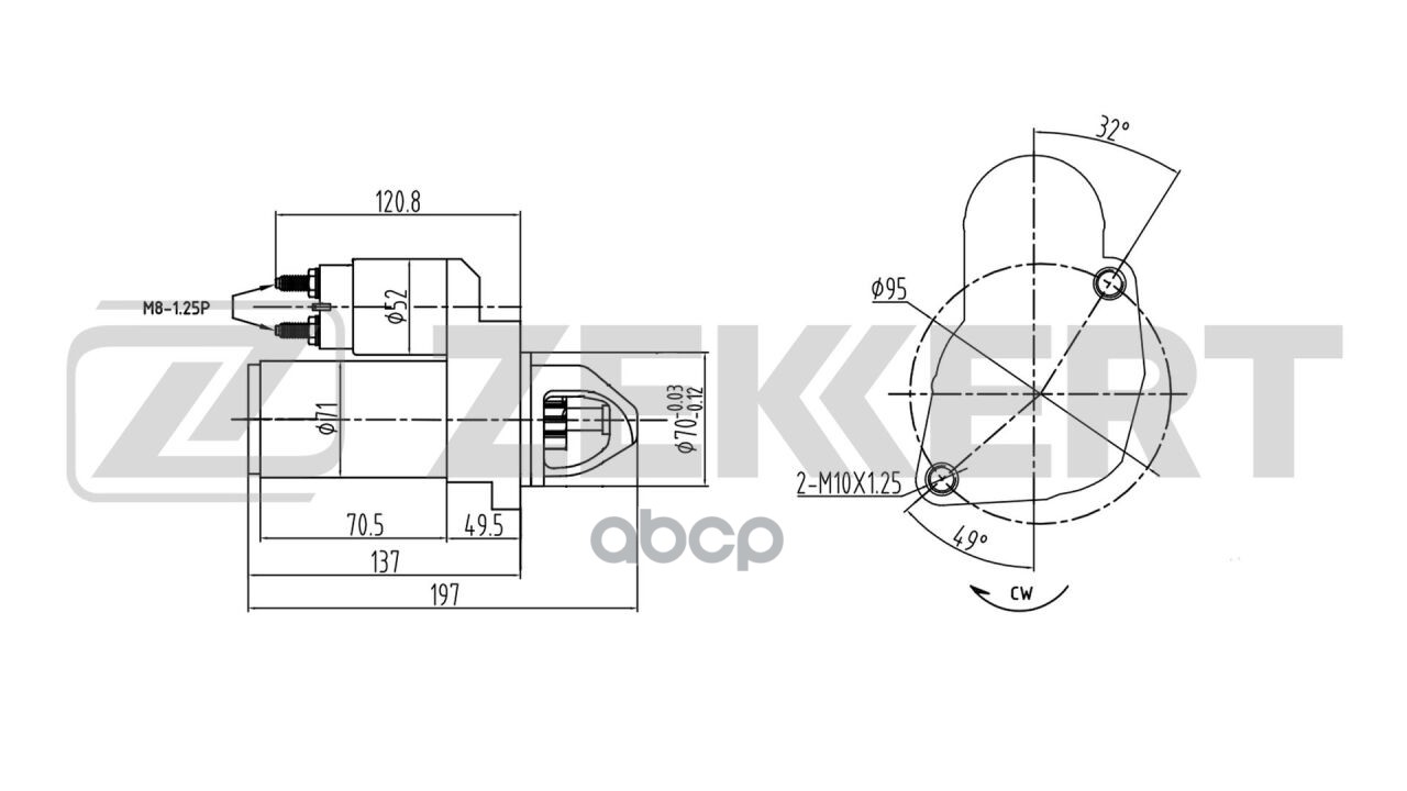 Стартер Mitsubishi Outlander II III 06-  Lancer VIII 07-  ASX 10-  Peugeot 4007 07-  Citroen C-Cross Zekkert арт. an-1028