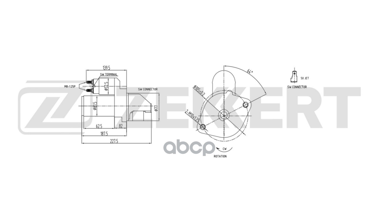 Стартер Mitsubishi Pajero III 00-  Pajero Sport II 08-  L200 III 05-  L300 III 86- Zekkert арт. an-1066