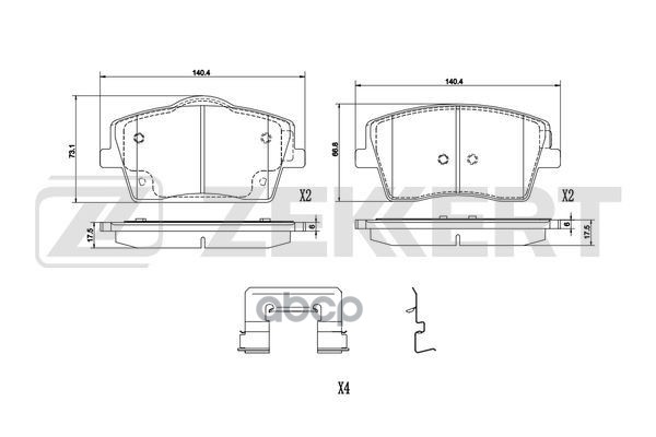 Колодки торм. диск. передн. Volvo XC40 17-  Geely Tugella 19- Zekkert арт. bs-1310