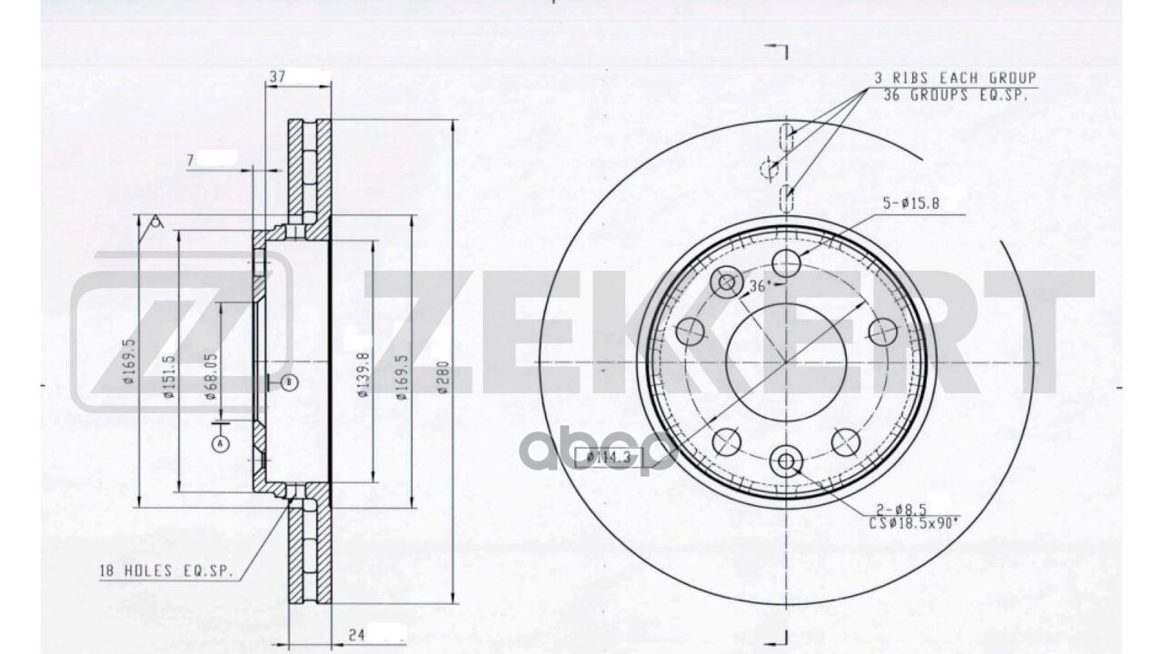 Диск торм. перед. Renault Duster (HSA/M_) 11-  Laguna III 07-  Megane III  IV 08-  Scenic III (JZ0/1 Zekkert арт. bs-5001b
