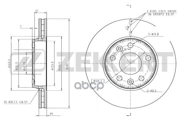 Диск торм. перед. Renault Duster (HSA/M_) 11-  Laguna III 07-  Megane III  IV 08-  Scenic III (JZ0/1 Zekkert арт. bs-5001
