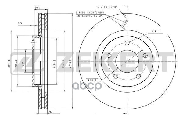 Диск торм. перед. Chrysler Sebring 07-  Dodge Caliber 06-  Mitsubishi ASX 15-  Outlander III 12-  Ci Zekkert арт. bs-5023