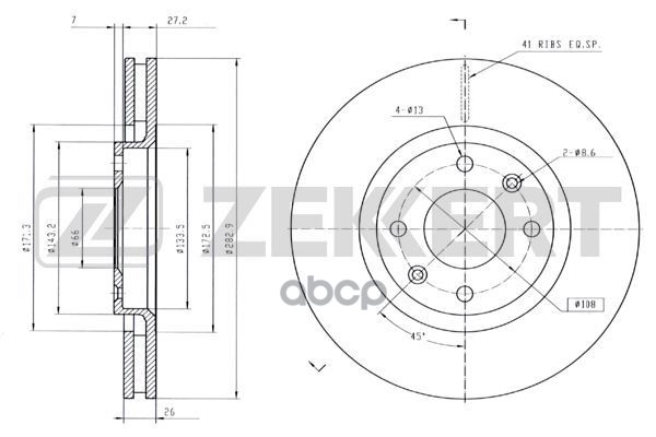 Диск торм. перед. Citroen Berlingo I  II 02-  C3 I  II 02-   C4 I  II 04-  C5 I  II 01-  Xsara 99- Zekkert арт. bs-5024