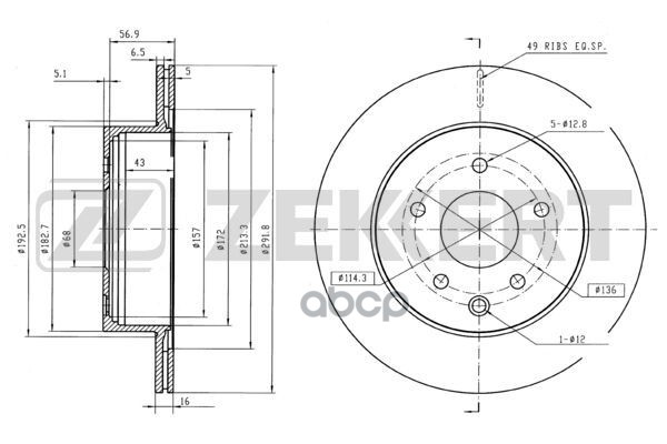 Диск тормозной задний Nissan Juke (F15) 10-  X-Trail (T31) 07-  Renault Koleos II 08-  Infiniti G (C Zekkert арт. bs-5036b