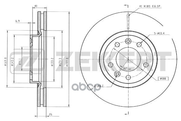 Диск торм. перед. Peugeot 407 04-  508 10-  607 01- Zekkert арт. bs-5038