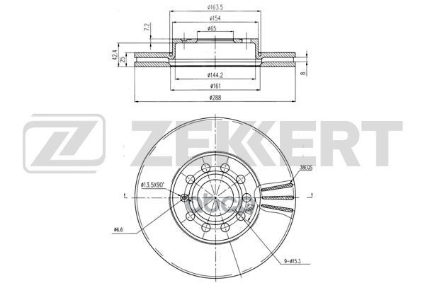 Диск торм. перед. Audi A3 II 03-  Skoda Octavia (1Z  5E) 04-  Superb (3U  3T) 01-  VW Caddy III 04- Zekkert арт. bs-5043