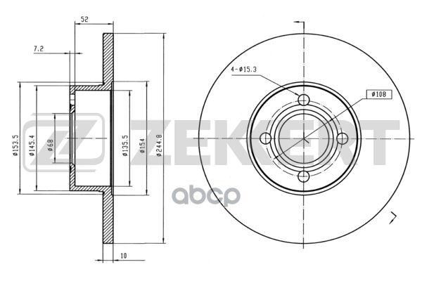 Диск торм. задн. Audi 80 IV  V 86-  90 I  II 84-  100 77-  Cabriolet 91-  Coupe I  II 80- (с покрыти Zekkert арт. bs-5076b