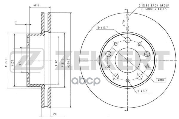 Диск торм. перед. Citroen Jumper (250) 06-  Fiat Ducato (250) 06-  Peugeot Boxer (250) 06- Zekkert арт. bs-5108