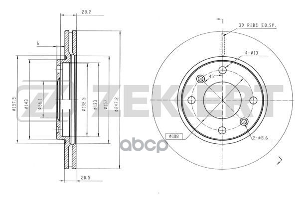 Диск торм. перед. Citroen Saxo 96-  Xsara 97-  Peugeot 106  205  306  309 85-  Lifan Breez 06- Zekkert арт. bs-5115