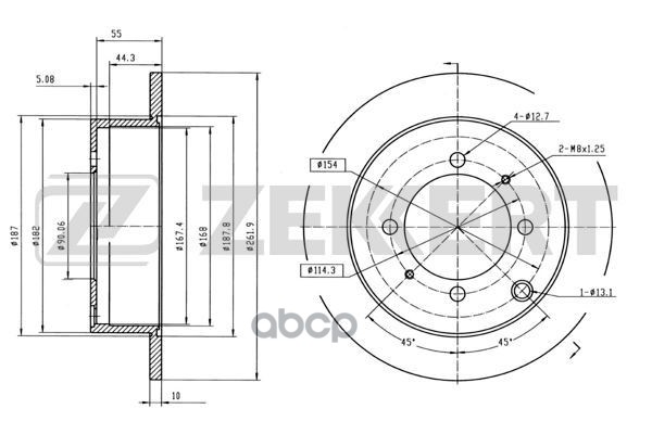 Диск торм. задн. Mitsubishi Galant V  VI 92-  Lancer VII 03-  Hyundai Santamo 99-  Kia Joice 00- Zekkert арт. bs-5140