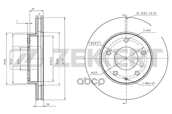 Диск торм. перед. Mazda 626 IV  V 91   Xedos 6 92-  MX-6 II 92-  Premacy 99- Zekkert арт. bs-5149