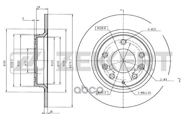 Диск торм. задн. Mazda 323 VI 01-  626 V 98-  6 I  II 02-  MX-5 III 05- Zekkert арт. bs-5161