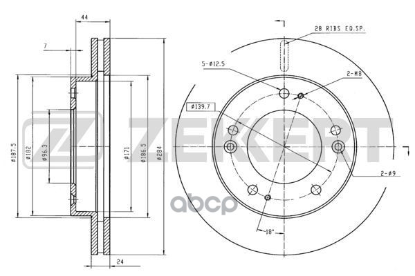 Диск торм. перед. Kia Sportage 97- Zekkert арт. bs-5191