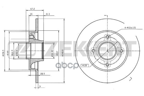 Диск торм. задн. Citroen C4 04-  Peugeot 307 00- (без подшипника  без ABS) (подшипник под ступицу d= Zekkert арт. bs-5216