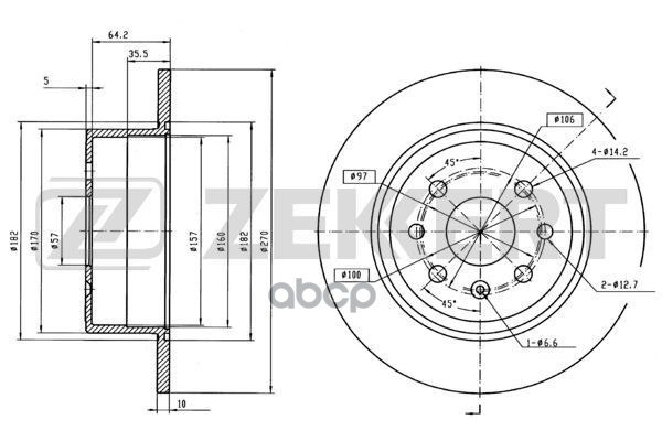 Диск торм. задн. Opel Vectra B 95- Zekkert арт. bs-5217
