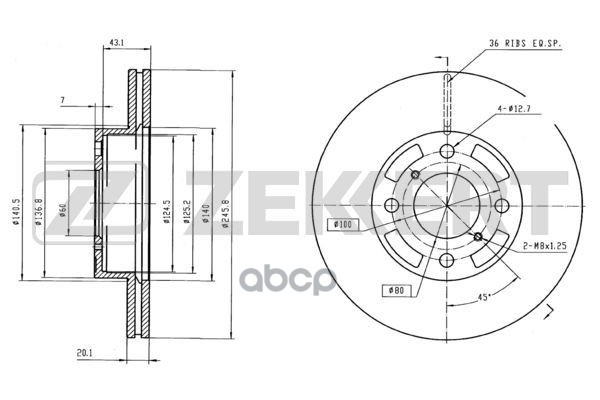 Диск торм. перед. Suzuki Baleno (EG) 96-  Liana (ER  RH) 01- Zekkert арт. bs-5241