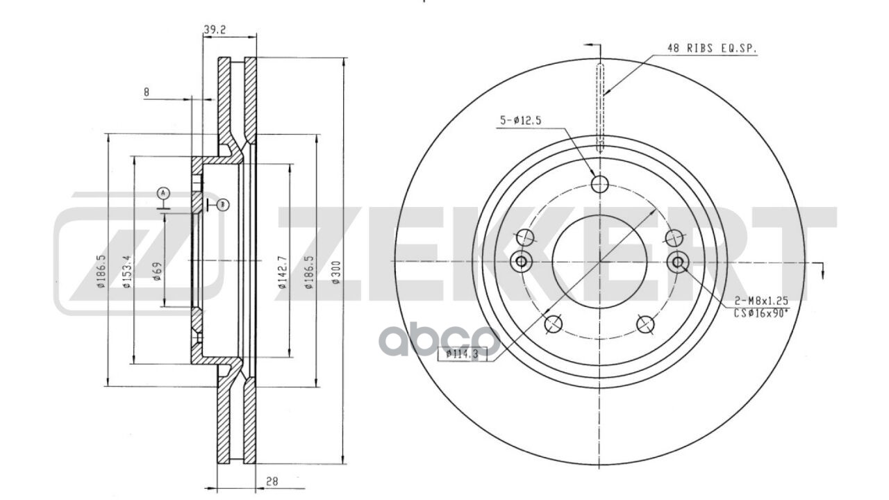 Диск торм. перед. Hyundai ix35 10-  Sonata VI 04-  Kia Carens IV 13-  Rio III 11-  Sportage II  III Zekkert арт. bs-5274b