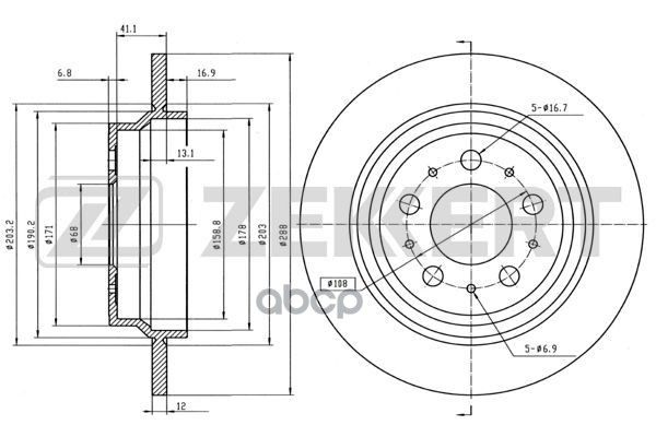 Диск торм. задн. Volvo S60 00-  V70 I  II 96-  XC70 Cross Country 00- Zekkert арт. bs-5298