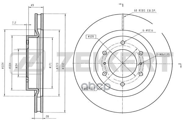 Диск торм. перед. Mitsubishi Pajero IV 06- Zekkert арт. bs-5433