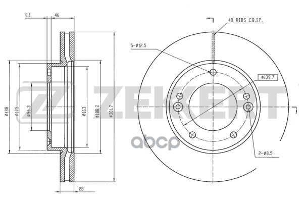 Диск торм. перед. Kia Sorento I  II 02- Zekkert арт. bs-5475