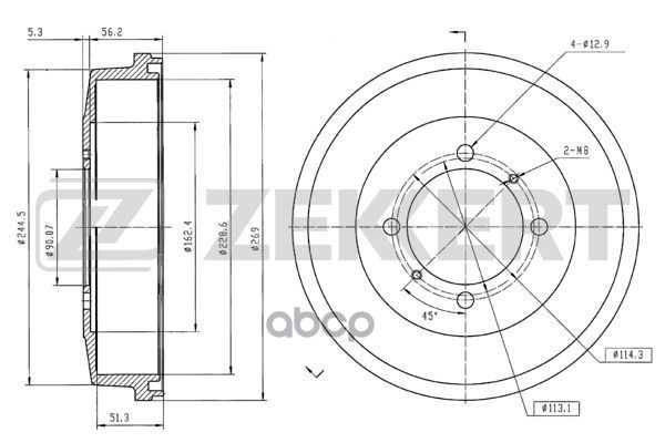Барабан торм. задн. Mitsubishi Galant 77-  Lancer II 79- Zekkert арт. bs-5558