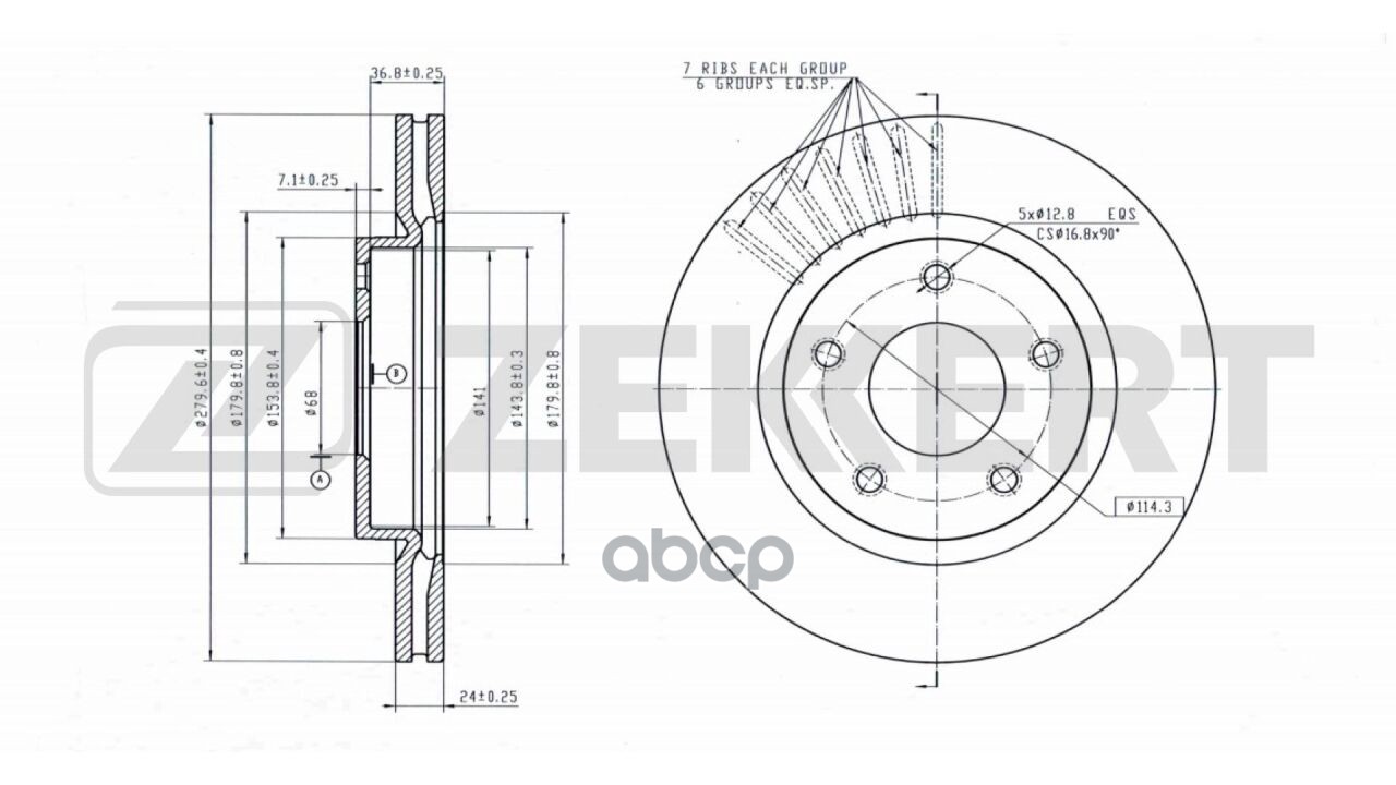 Диск тормозной передний Nissan Juke (F15  F16) 10-  Tiida (C13) 14- (с покрытием) Zekkert арт. bs-5589b