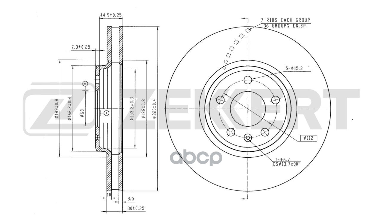 Диск тормозной передний BMW X5 (E70  F15  F85) 07-  X6 (E71  E72  F16  F86) 10- (с покрытием  перфор Zekkert арт. bs-5634b