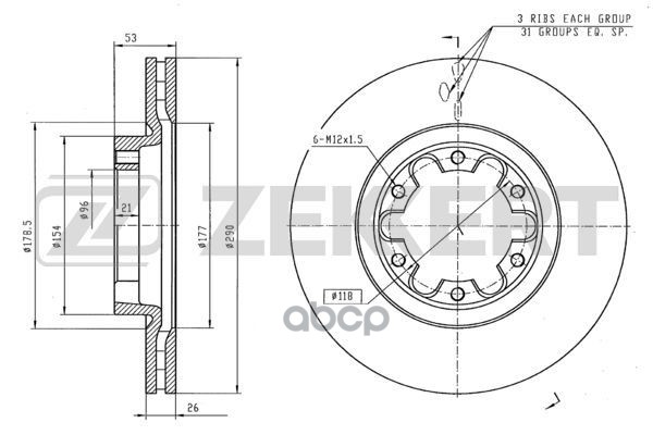 Диск торм. перед. Nissan Atleon 00-  CaBStar (F24M) 06-  CaBStar E (TL_  VL_) 98- Zekkert арт. bs-5653