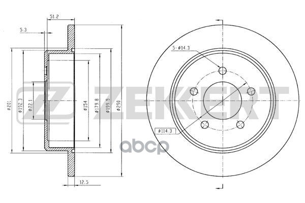 Диск торм. задн. DODGE Caravan IV 01-  Chrysler Voyager III  IV 95- Zekkert арт. bs-5654