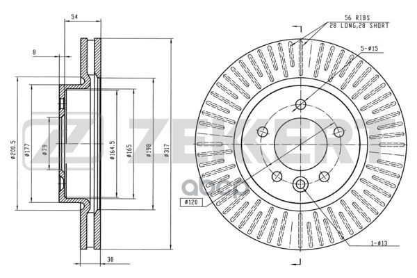 Диск торм. перед. Land Rover Discovery III 04-  Range Rover Sport 06- Zekkert арт. bs-5688